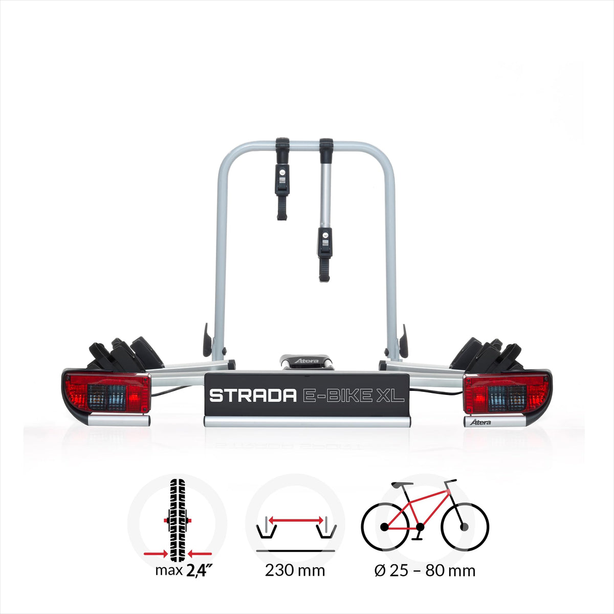 Atera Strada E-Bike XL 022696 Fahrradträger, Anhängerkupplung, 2 Fahrräder, extrabreit, silber