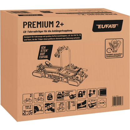 EUFAB PREMIUM 2 Plus 11523 Fahrradträger, Anhängerkupplung, 2 Fahrräder, E-Bike geeignet, Diebstahlschutz