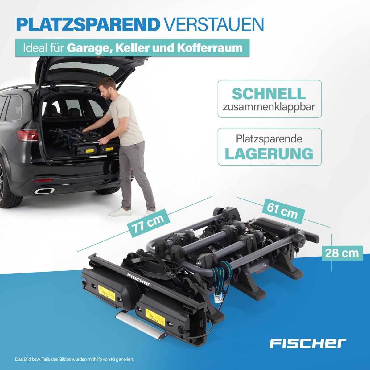 FISCHER ProlineEvo 3 Fahrradträger, Anhängerkupplung, 3 Fahrräder, E-Bike geeignet