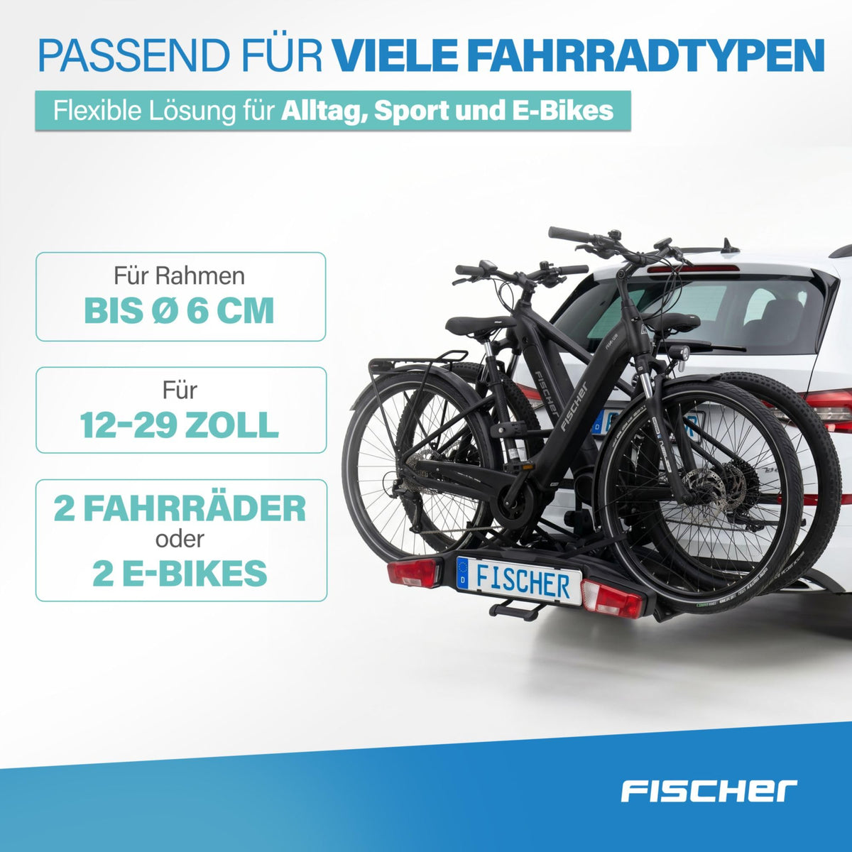 FISCHER RoadLine Black Fahrradträger, 2 Fahrräder/E-Bikes, bis 60 kg, abschließbar, schwarz
