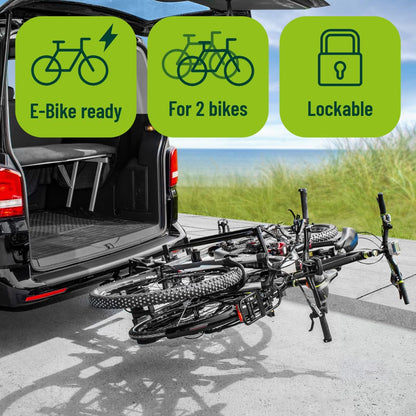 EUFAB PREMIUM 2 Plus 11523 Fahrradträger, Anhängerkupplung, 2 Fahrräder, E-Bike geeignet, Diebstahlschutz