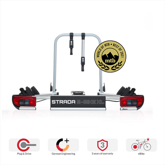 Atera Strada E-Bike XL 022696 Fahrradträger, Anhängerkupplung, 2 Fahrräder, extrabreit, silber
