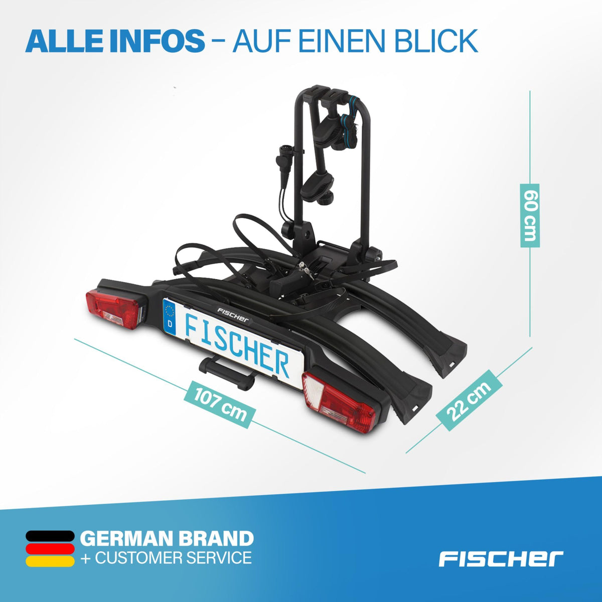 FISCHER RoadLine Black Fahrradträger, 2 Fahrräder/E-Bikes, bis 60 kg, abschließbar, schwarz