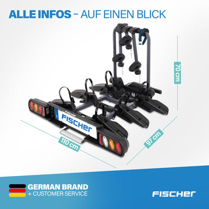 FISCHER ProlineEvo 3 Fahrradträger, Anhängerkupplung, 3 Fahrräder, E-Bike geeignet