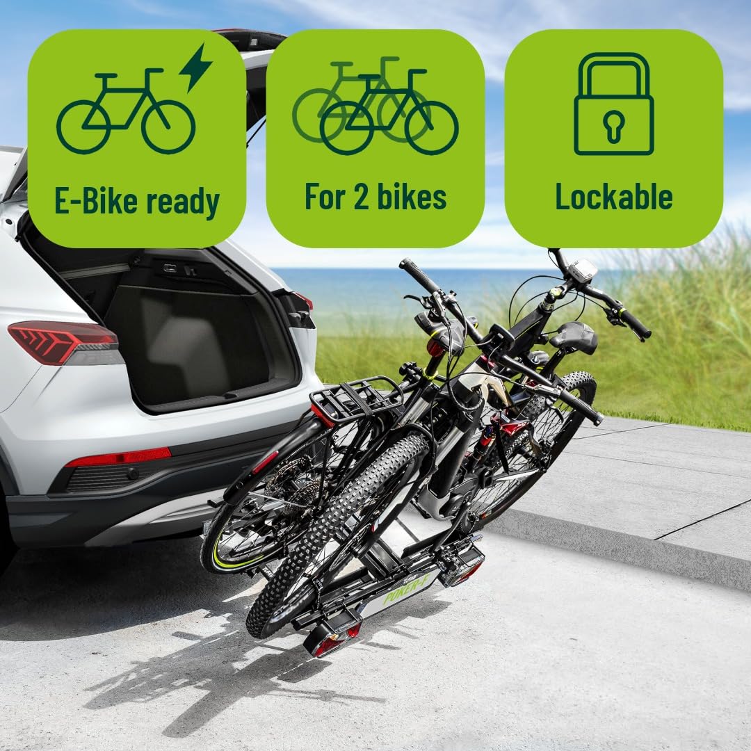EUFAB POKER-F 12010LAS Fahrradträger, Anhängerkupplung, 2 Fahrräder, E-Bike geeignet, Diebstahlschutz