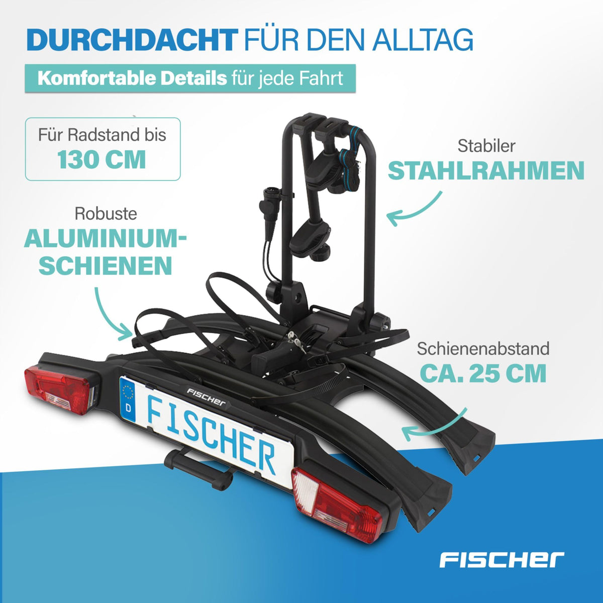 FISCHER RoadLine Black Fahrradträger, 2 Fahrräder/E-Bikes, bis 60 kg, abschließbar, schwarz