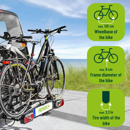 EUFAB PREMIUM 2 Plus 11523 Fahrradträger, Anhängerkupplung, 2 Fahrräder, E-Bike geeignet, Diebstahlschutz