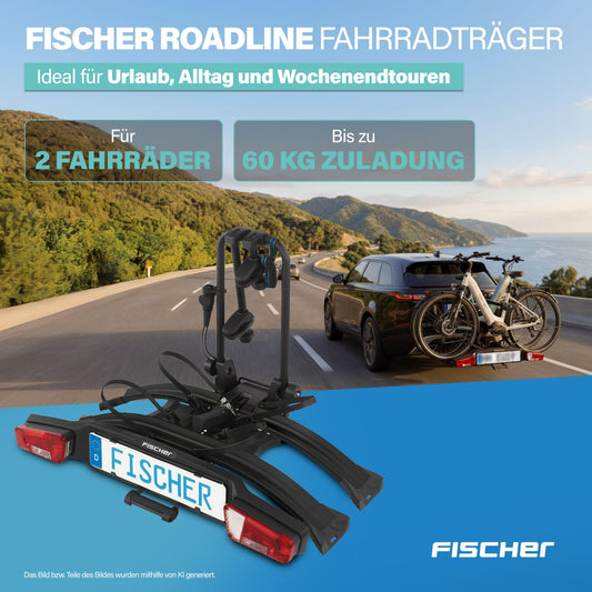 FISCHER RoadLine Black Fahrradträger, 2 Fahrräder/E-Bikes, bis 60 kg, abschließbar, schwarz