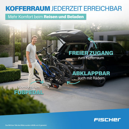 FISCHER ProlineEvo 3 Fahrradträger, Anhängerkupplung, 3 Fahrräder, E-Bike geeignet