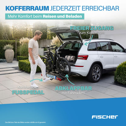 FISCHER RoadLine Black Fahrradträger, 2 Fahrräder/E-Bikes, bis 60 kg, abschließbar, schwarz